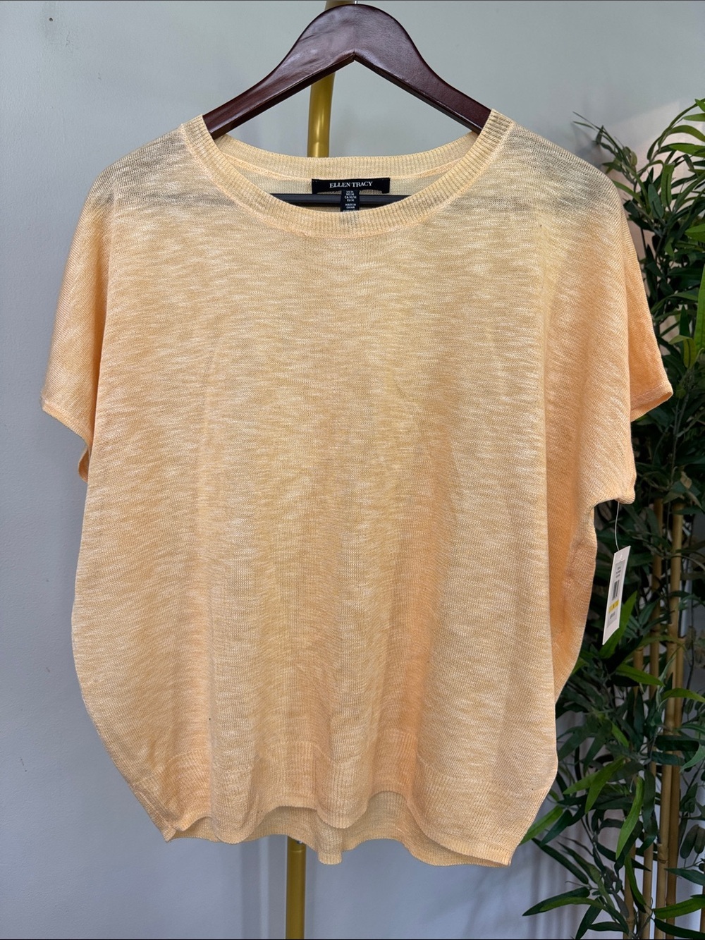 Ellen Tracy Soft Peach Short Sleeve Knit Top NWT M